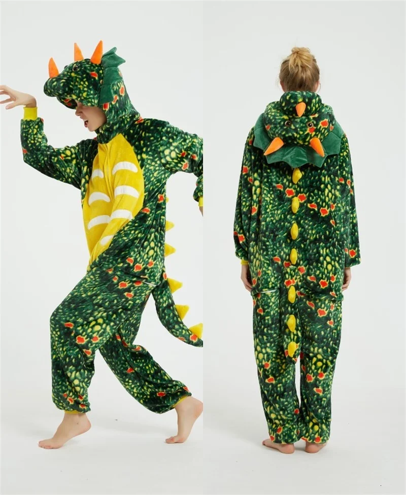 

Зеленый Трицератопс, комбинезон, Мультяшные кигуруми, комбинезон для взрослых с животными, женские пижамы, зимняя Фланелевая Пижама