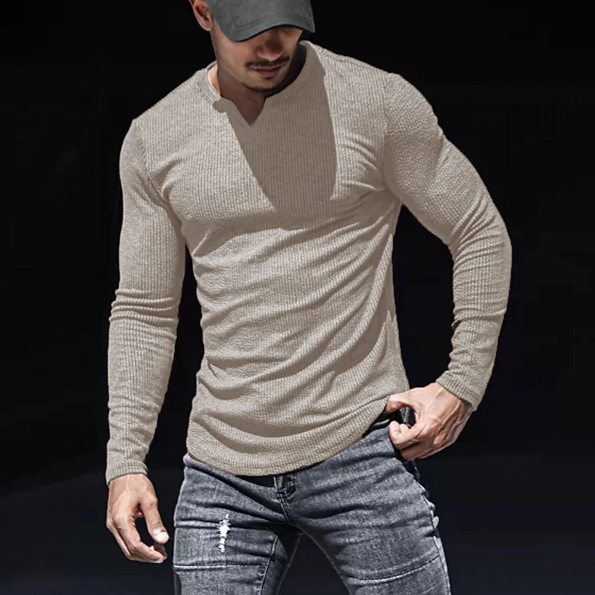 

Men Fashion body-building Long Sleeve T-shirts V-Neck Solid Casual Spring Autumn Tees Men Shirt Loose Tops Streetwear Tee shirt