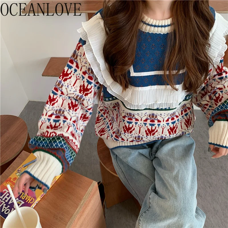 

Print Woman Sweaters Rules 2022 Spring Autumn Japan Style Sueter Mujer Retro Loose ashion Pull emme 19665