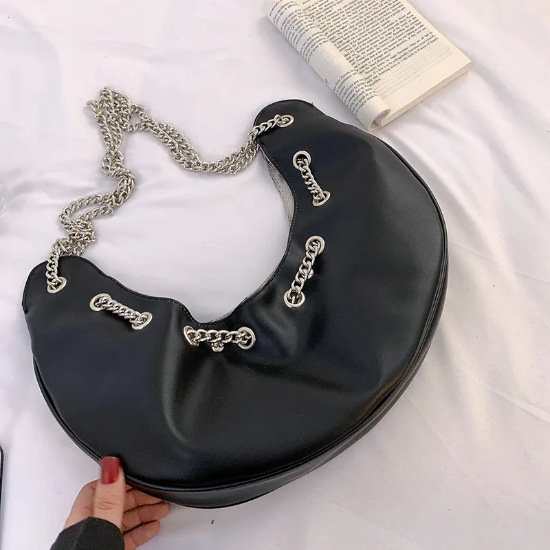 

Crescent Shape Women's Designer Luxury Chain Handbag 2022 Fashion New High Quality Pu Leather Women Handbags Bucket Bag