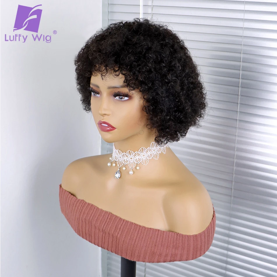 Short Bob Water wave Wig Human Hair Remy Brazilian Wigs With Bangs Loose Curly Glueless Wigs Full Machine Made Pixie Cut Wig