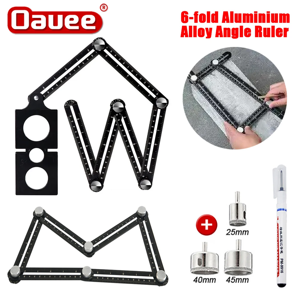 

6-Fold Aluminium Alloy Angle Ruler Finder Measuring Ruler Perforated Mold Template Tools Locator Drilling Guide Tile Hole
