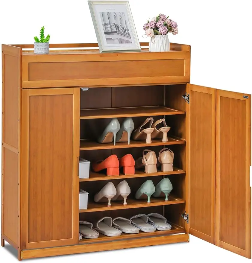 

MoNiBloom Bamboo Entryway Shoe Cabinet, Free Standing 6 Tier Shoe Floor Storage Organizer