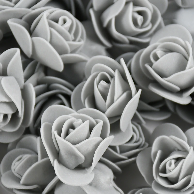 200/100/50Pcs 3.5cm Grey Foam Rose Head Artificial Flower Bear Rose For Wedding Home Decor DIY Valentine