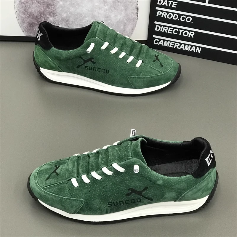 Korean Sle Autumn and Winter New Fashion Brand Frosted Soft Bottom Sneakers Men's Genuine Leather Sports All-Match Lazy Sli...