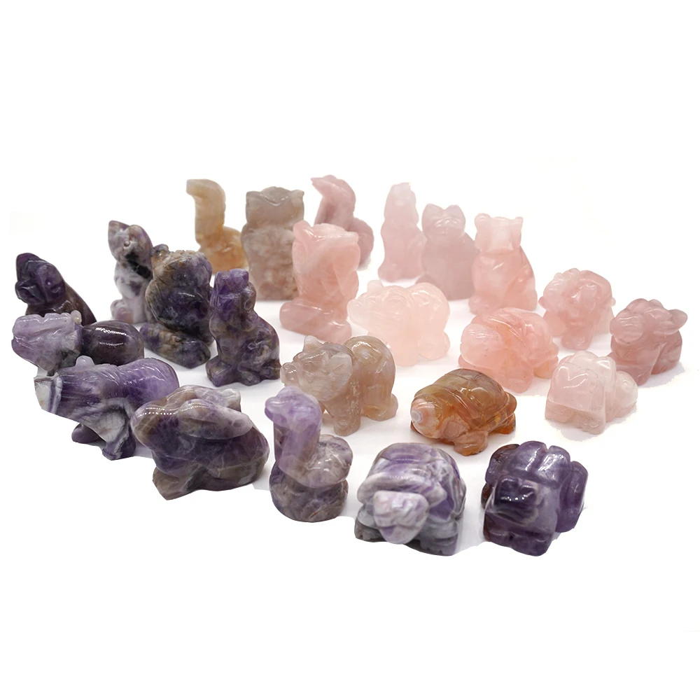 

1.5" Amethyst Animals Figure Rose Quartz Owl Statue Blossom Agate Wolf Lapis Lazuli Elephant Natural Stones Healing Crystal Gift