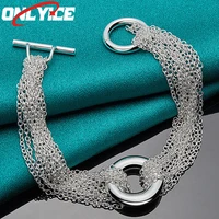 925 sterling silver smooth round pendant thin chain bracelet ladies fashion glamour party wedding engagement jewelry