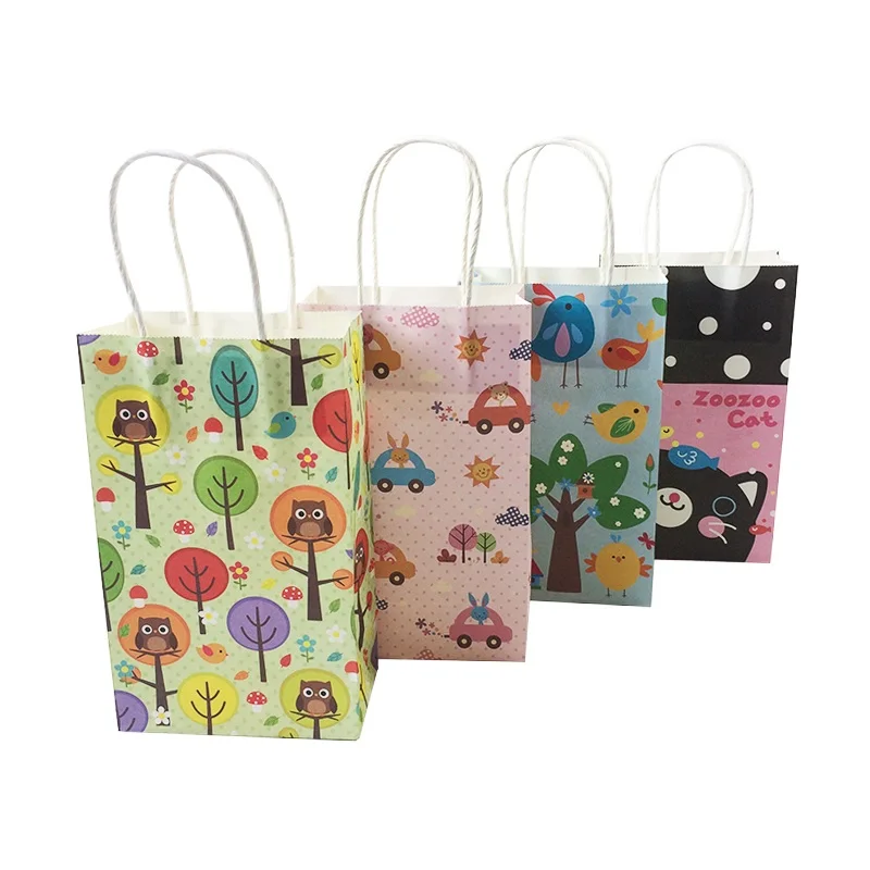 10 Pcs/lot Multifuntion Cute Animal Paper Bags With Handle New Year for children Party Recyclable Shopping Package Bag 13*22*8cm