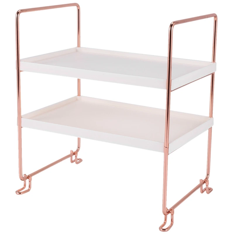 

Desktop Storage Rack Rose Gold 2 Layers Bathroom Makeup Organizer Assembled Kitchen Seasoning Iron Storage Shelves