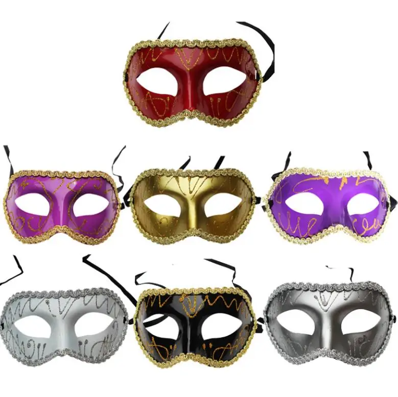 50pcs Halloween Mask Party Men Women Gold Brime Half Face Masks Christmas Masquerade Ball Bauta Eyemask Simple Design