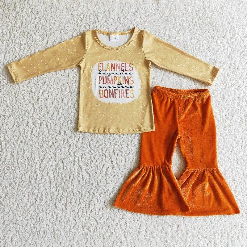 

Мультяшные наряды для детей малышей Девочки Бутик оранжевый цветок Длинные рукава колокольчик нижние брюки детская одежда горячие продажи...