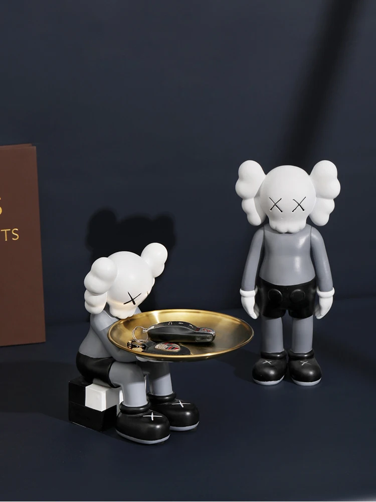 

Violent Bear Tray Table Ornaments Creative Character Figurine Figure Statue with Metal Tray Storage Keys Home Room Decoration