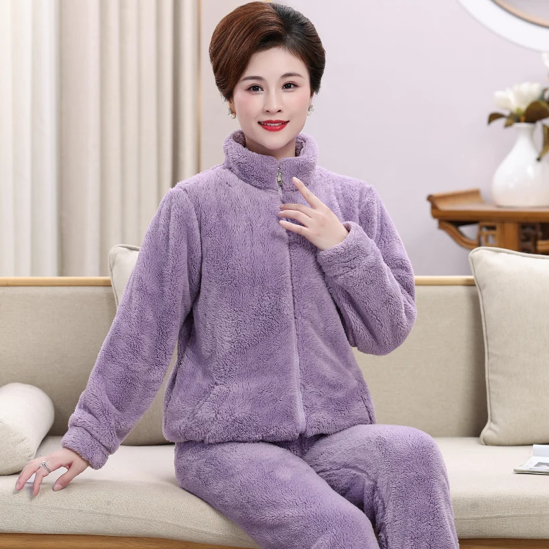 Женские пижамы с тремя пушками фланелевые осенне-зимние на флисовой подкладке