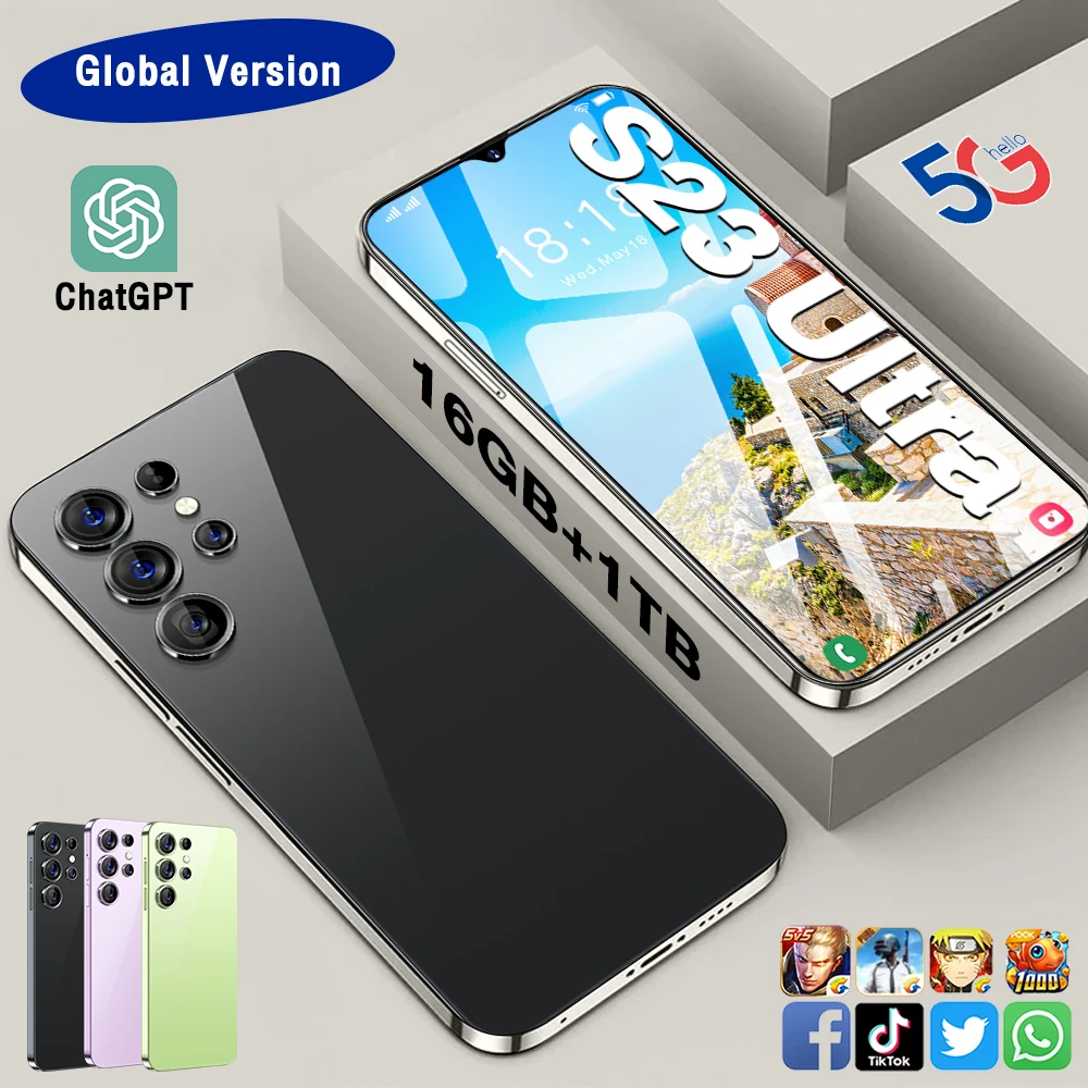 

Global Version Unlocked S23 Ultra 7.3 Inch HD 16+1TB Full Screen android Cell Phone 7800mAh Brand New Mobile Phones Face Unlock