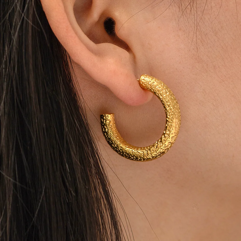 

Stainless Steel PVD 18K Gold Plated Tarnish Waterproof Big Size CC Hoop Earrings For Woman Jewelry Wholesale Trendy