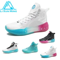 couple fashion dazzling fluorescent multi material stitching high top cool street fighter soft basketball shoes large size 36 45