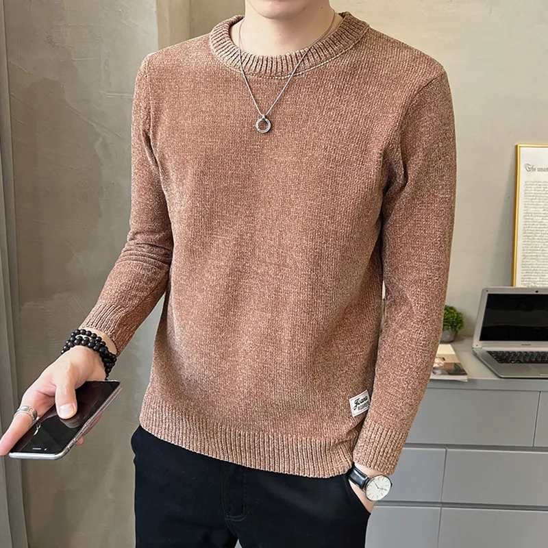 

Men's Korean Fashion Pullovers Men Bottoms Sweater Autumn Winter Soft Warm Knitted Pullover O-neck Knitted Sweater