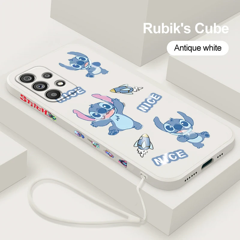 

Lilo Stitch Disney Anime Cute Phone Case For Samsung Note 20 10 Plus Ultra A22 A12 A71 A51 A31 A21S A50 A23 5G Liquid Left Rope