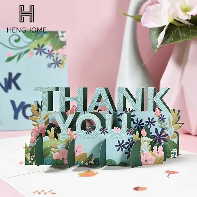 

1PC Pop-Up Flora 3D Thank You Flower Card Greeting Card For Birthday Mothers Father's Day Teacher Graduation Wedding Anniversary