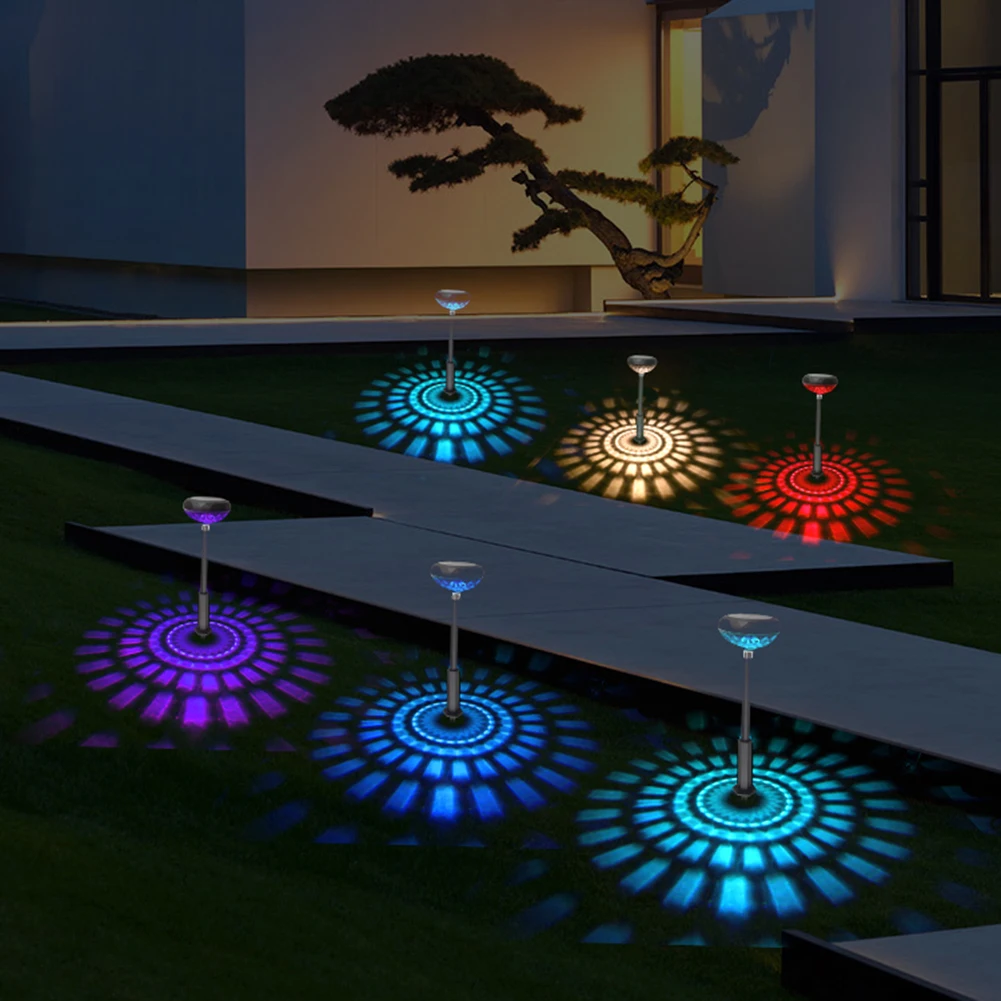 

2pcs LED Solar Pathway Lights Waterproof Garden Landscape Light Warm Light + Colorful Free switch Yard Walkway Decoration Lamps