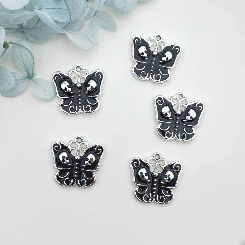 

10pcs Alloy Charm Black Skull Butterfly Keychain Accessories Making DIY Handmade Earrings Necklace Pendant Halloween Charms
