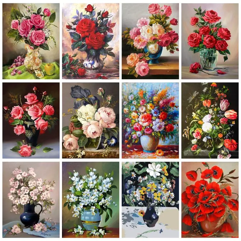 

CHENISTORY Diamond Painting With Frame Mosaic Embroidery Classical Flowers Wall Decors For Adults Cross Stitch Crafts For Handiw