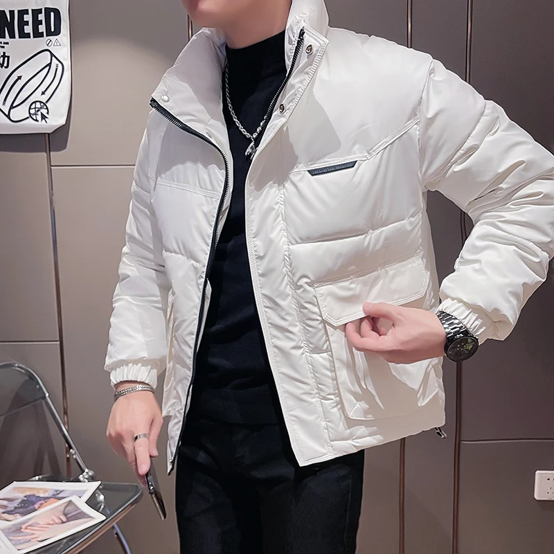 2022 Winter Solid Color Men's Parkas Coats Fashion Stand Collar Jackets Thicken Warm Zipper Jackets Hiphop Overcoat Streetwear