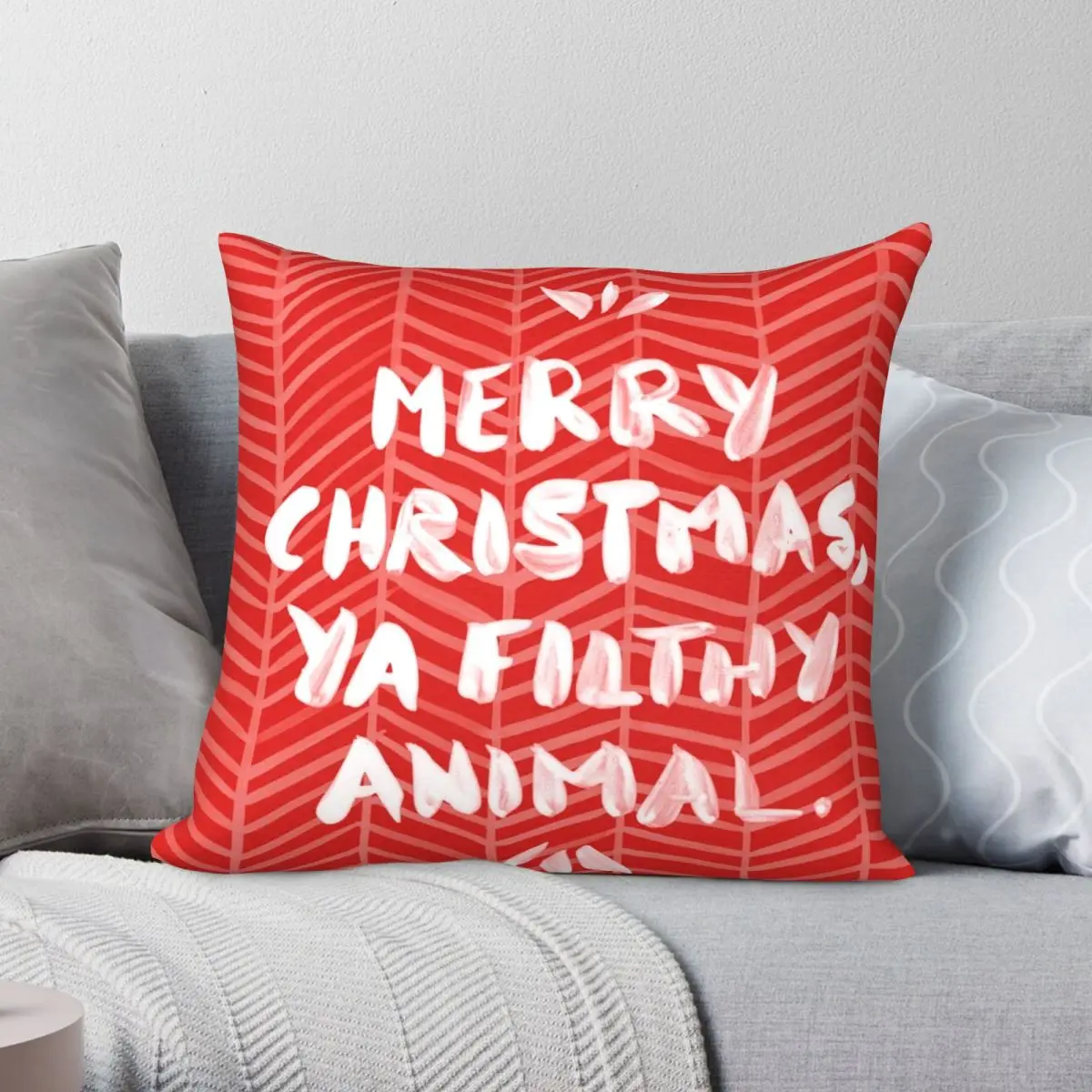 

Merry Christmas Ya Filthy Animal Red Square Pillowcase Polyester Linen Velvet Pattern Zip Decor Bed Cushion Cover