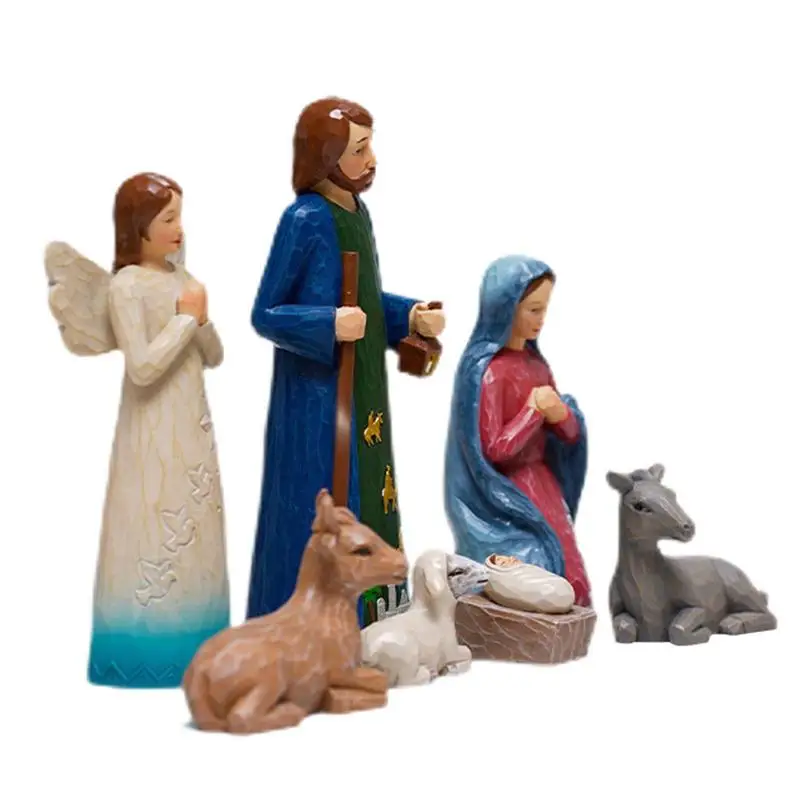 

7Pcs Nativity Set Statue Birth Of Jesus Ornament Miniatures Sculpture Nativity Figurines Holy Family Figurine Collection