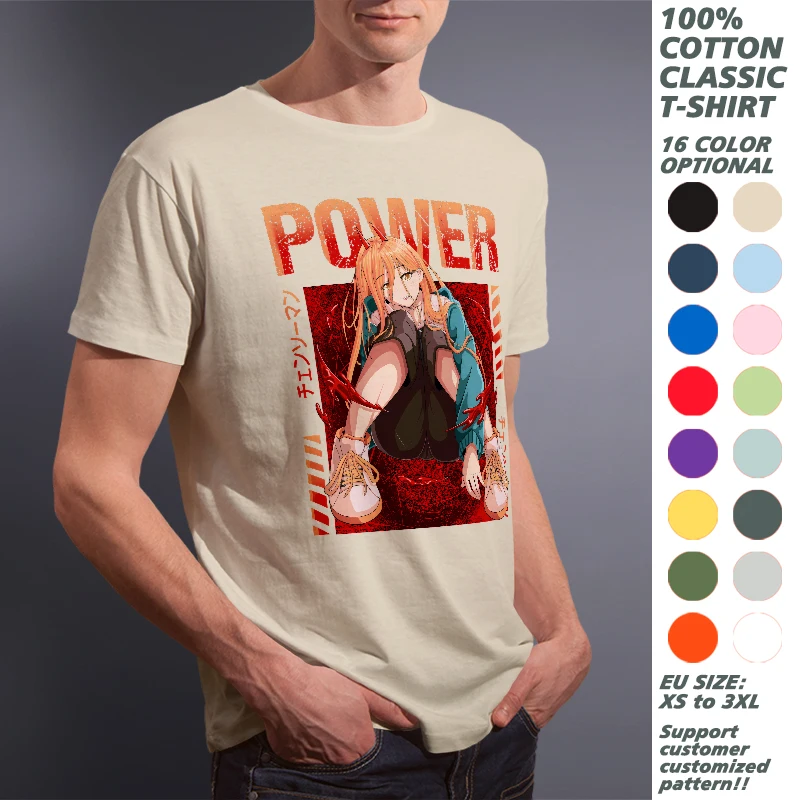 

Power Chainsaw Man Anime Printed T Shirt For Men Women Cotton Casual 16 Color Short Sleeve T-shirts Y2K Unisex Summer Clothing
