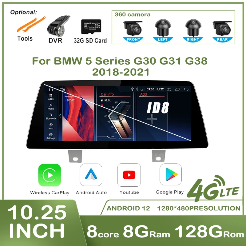 

10.25'' For BMW 5 Series G30 G31 G38 2018-2021 EVO System Android Auto ID8 Car Radio Devices Automotive Multimedia Player GPS