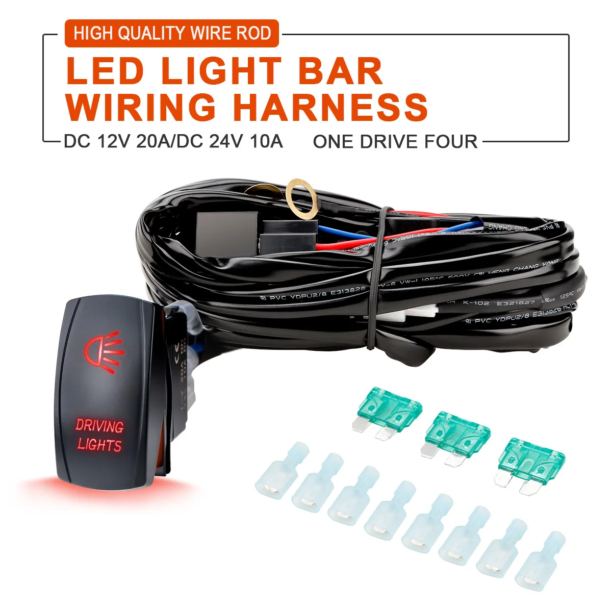 

Universal 4 lead LED Light Bar Wiring Harness Kit with Fuse Switch