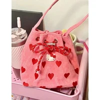 hello kitty bag embroidery love pull belt pink handbag shoulder crossbody mini bucket bag school backpack for college students