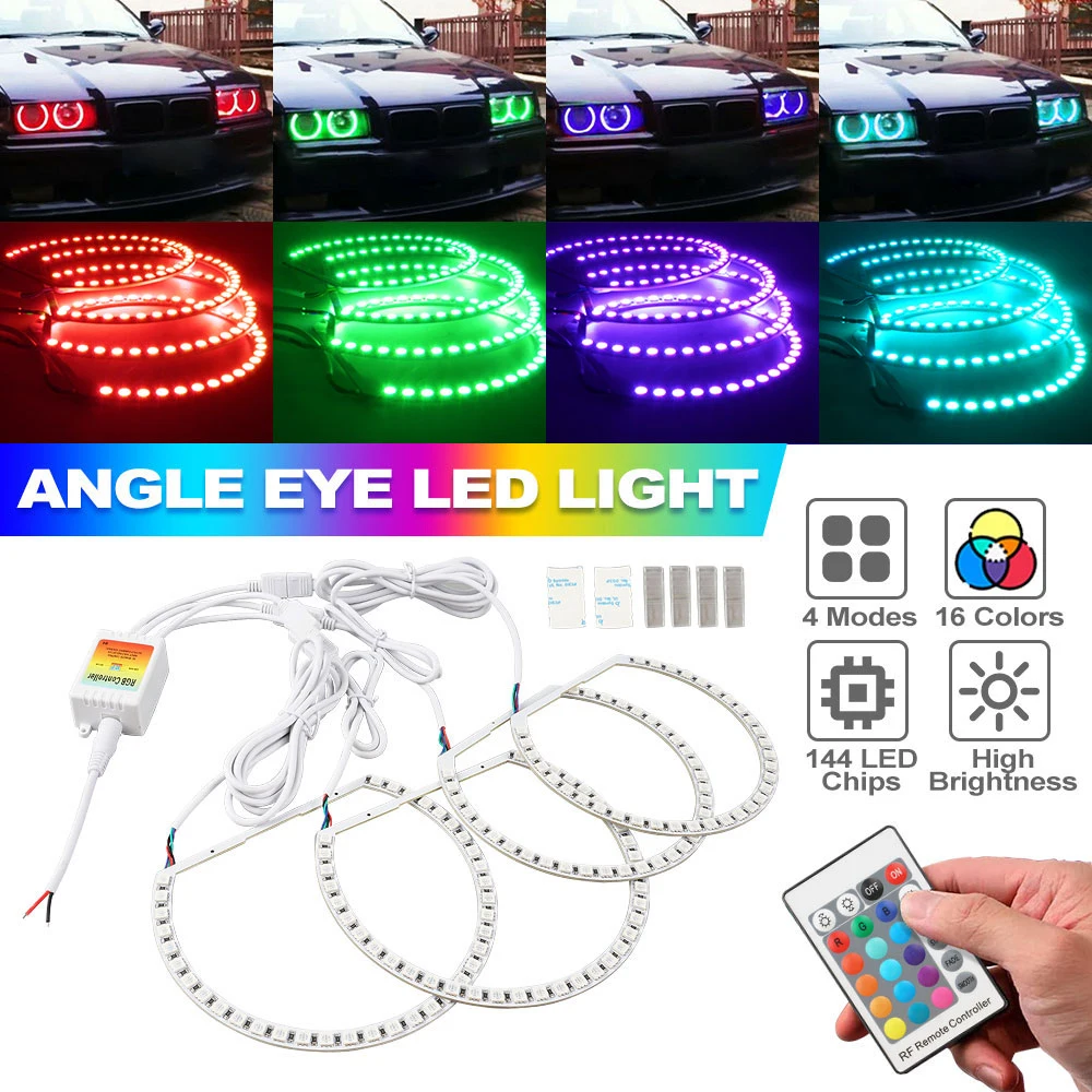 

Bevinsee BMW E36 E39 E46 LED Halo Ring Angle Eyes 16 Colors RGB Remote Control RF 144 LED Chips 12V 15W Lenses for headlights