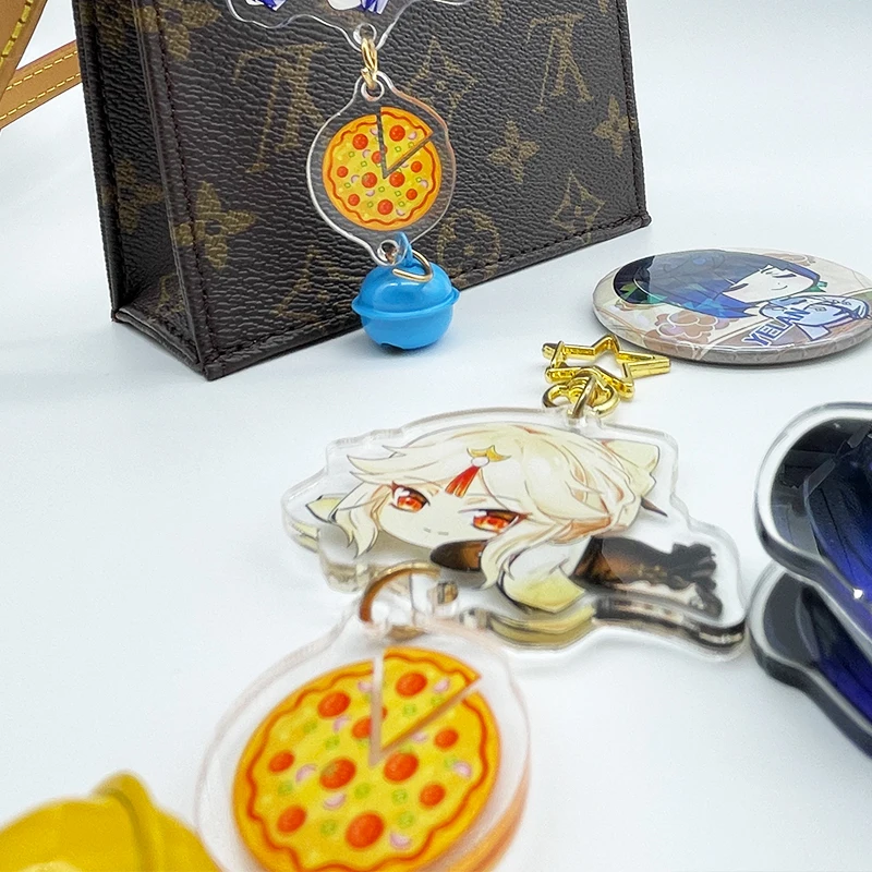 

Ударопрочный брелок Genshin, цепочка для ключей Ningguang, желтая тарелка, украшение для стола Xiangling, стоячий коллекционный орнамент, аксессуары, подарок-веер