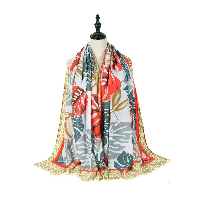 

Весенний Новый шейный платок из хлопка и льна для защиты от солнца с принтом в виде кленовых листьев