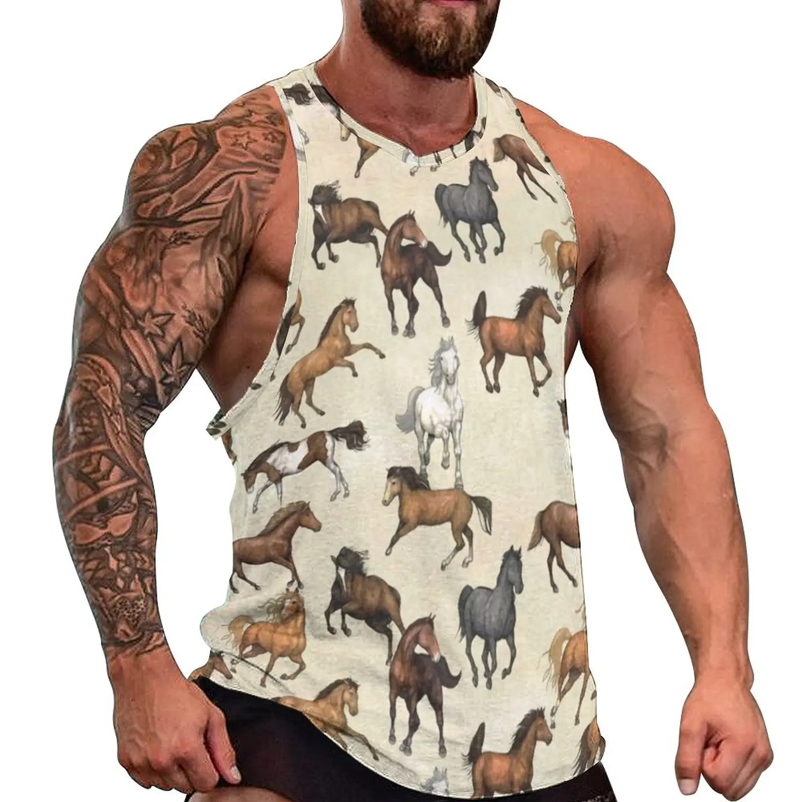 

Sunset Horse Tank Top Cool Animal Print Cool Tops Summer Bodybuilding Males Custom Sleeveless Vests Plus Size