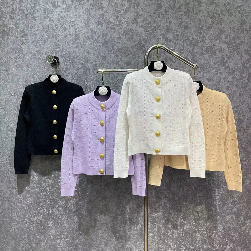 

Винтажный женский свитер, Новинка осени 2023, Модный классический модный роскошный дизайнерский вязаный кардиган с отверстиями, куртка