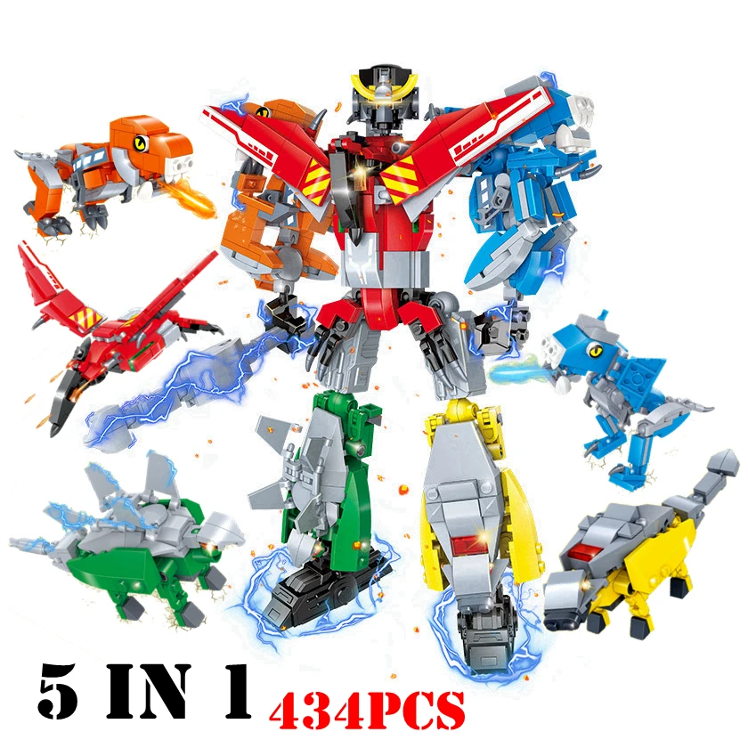

Dinosaur Building Blocks Toys Transformation 5 In 1 Morphing Robot 434 PCS Boy's Toy Educational Bricks Children Gift
