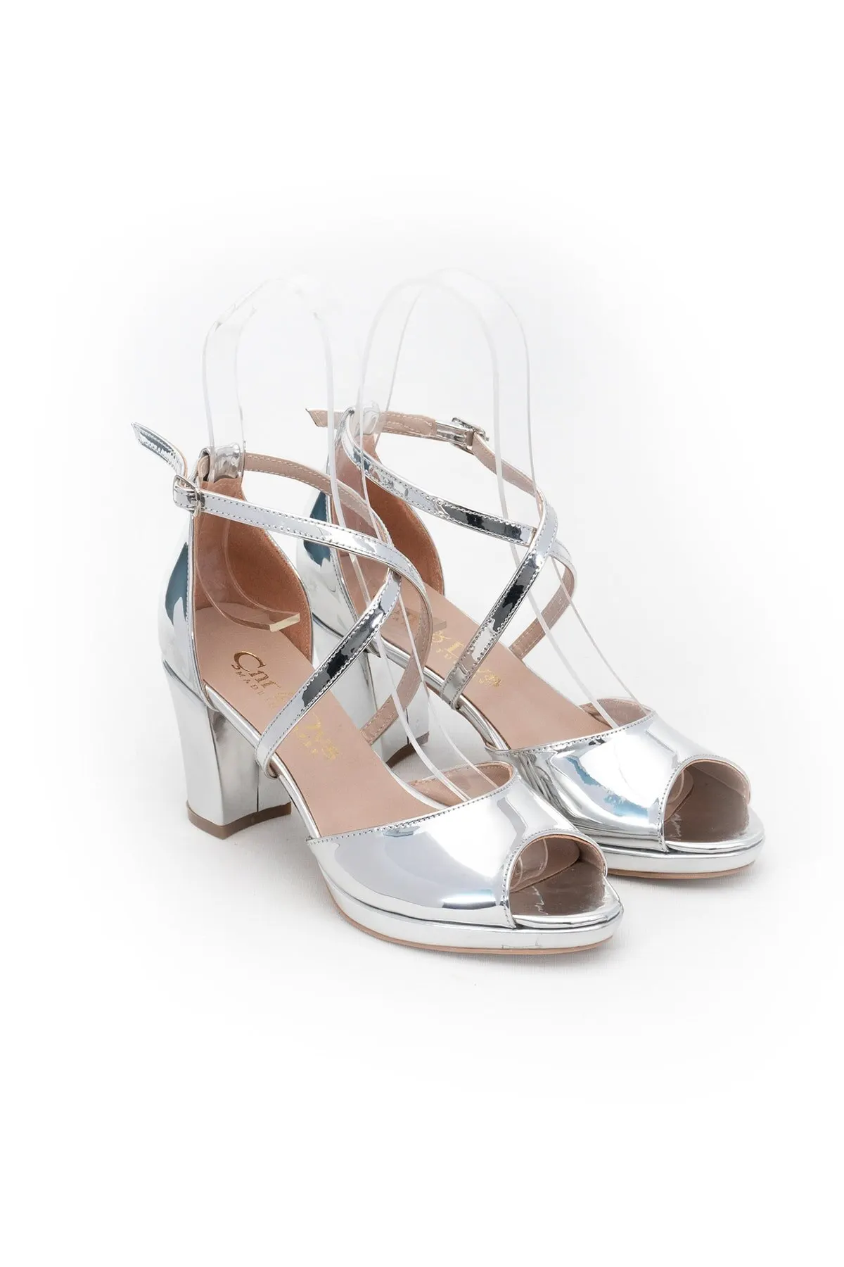 

Women's Fashion Handmade Silver Mirror Lady High Heels Shoes