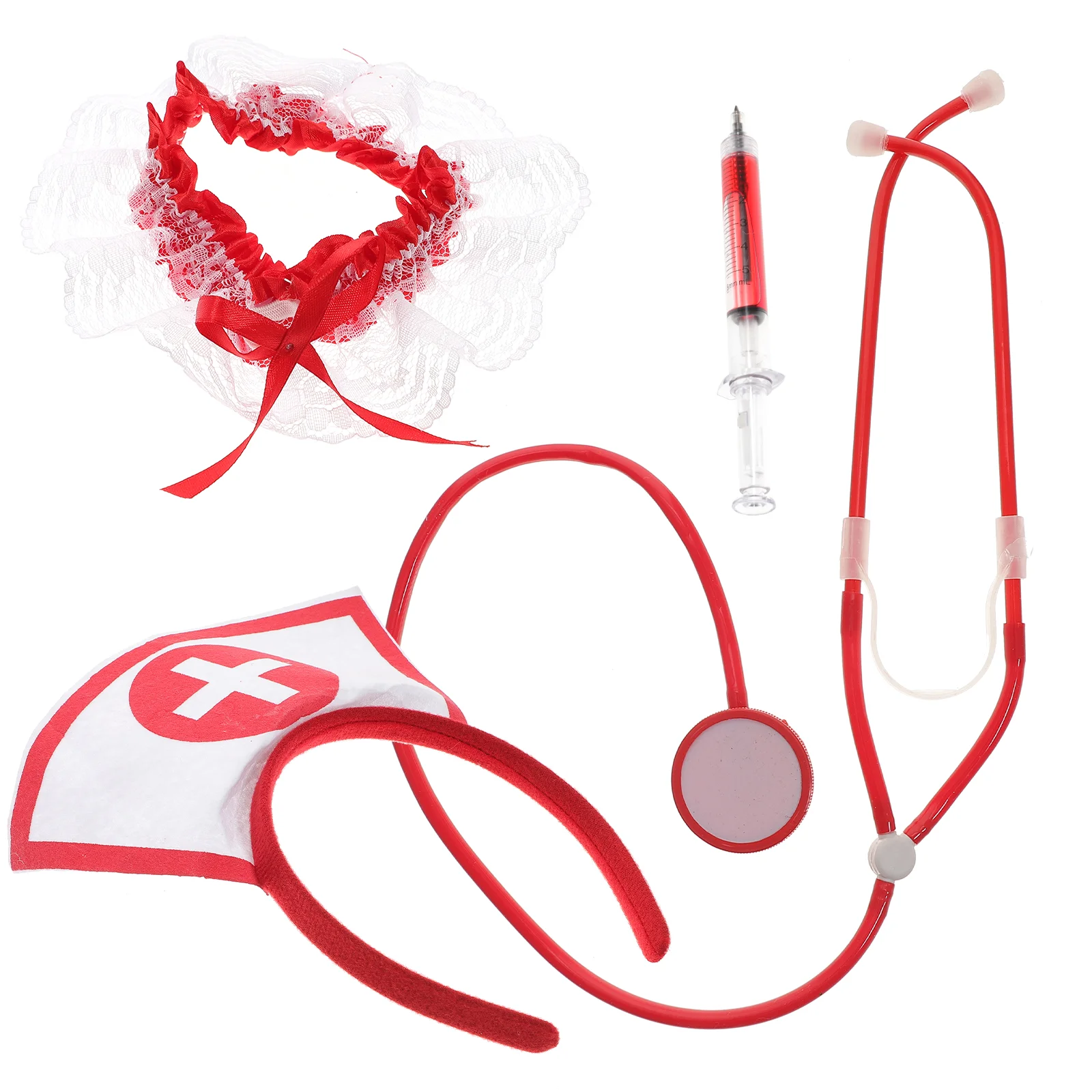 

1 Set 3 Pcs Halloween Nurse Accessory Kit Masquerade Cosplay Props (Red White)
