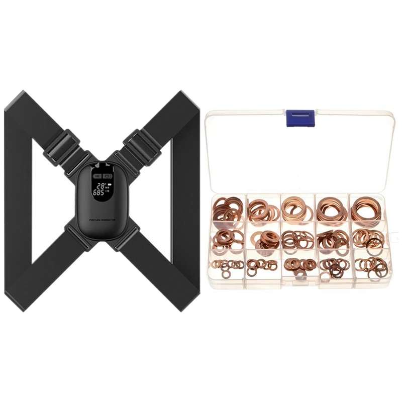 

1 Pcs Smart Back Posture Corrector Correction Belt & 150 Pcs From M5 To M22 Assorted Copper Washer Gasket Set-FS-PHFU