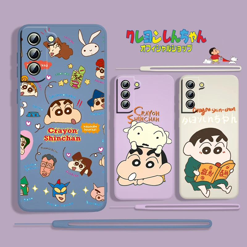 

Anime Shin chan Crayon For Samsung Galaxy S22 S21 S20 S10 Note 20 10 Ultra Plus Pro FE Lite Liquid Rope Phone Case Capa Cover