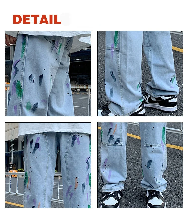 Four Seasons Men's Jeans Fashion Graffiti Print Retro Loose Casual Straight Pants Fashion Hip Hop Streetwear Ins Hot Sale JEANS