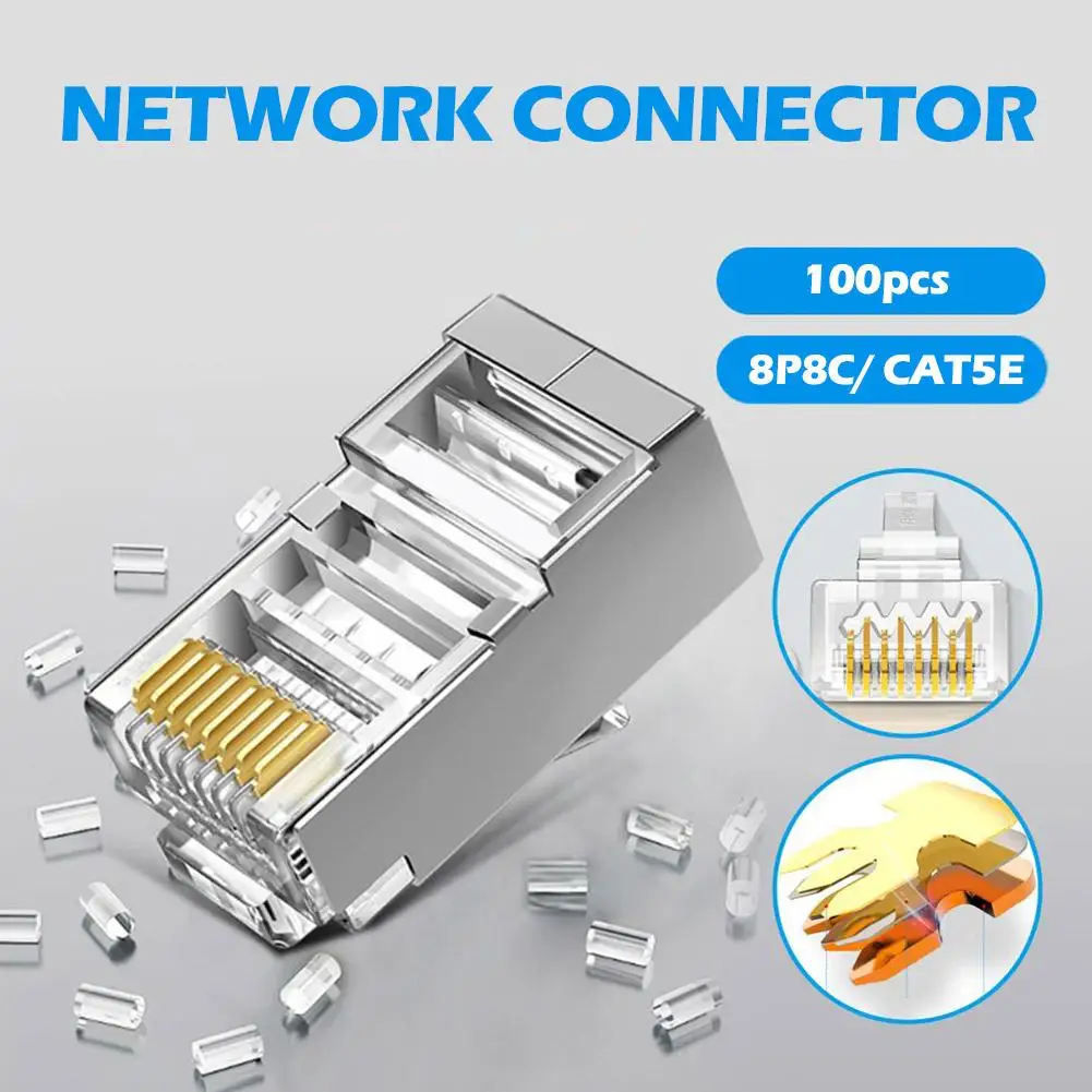 100Pcs Network Connector Pass-through RJ45 Cat5/Cat6/Cat6a Connector images - 6