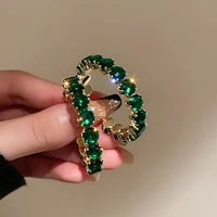 luxury high quality inlay cz hoop earrings round green zircon crystal earrings for women engagement party statement jewelry