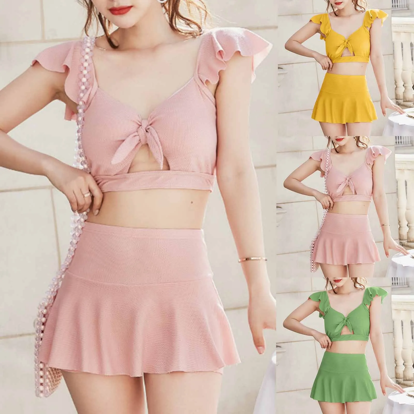 

Women's Split Swimsuit Two Piece Bikini Cute Girl Swimsuit Womens Swim Bra Top with Padding