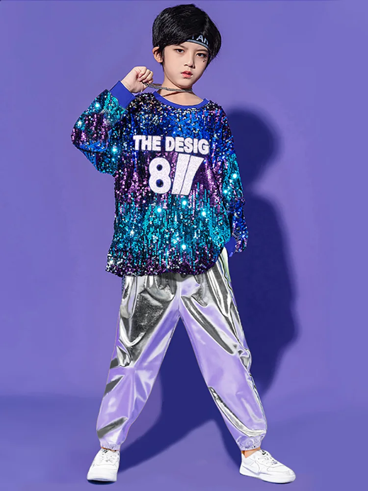 Детский костюм для уличных танцев в стиле хип-хоп выступлений с блестками