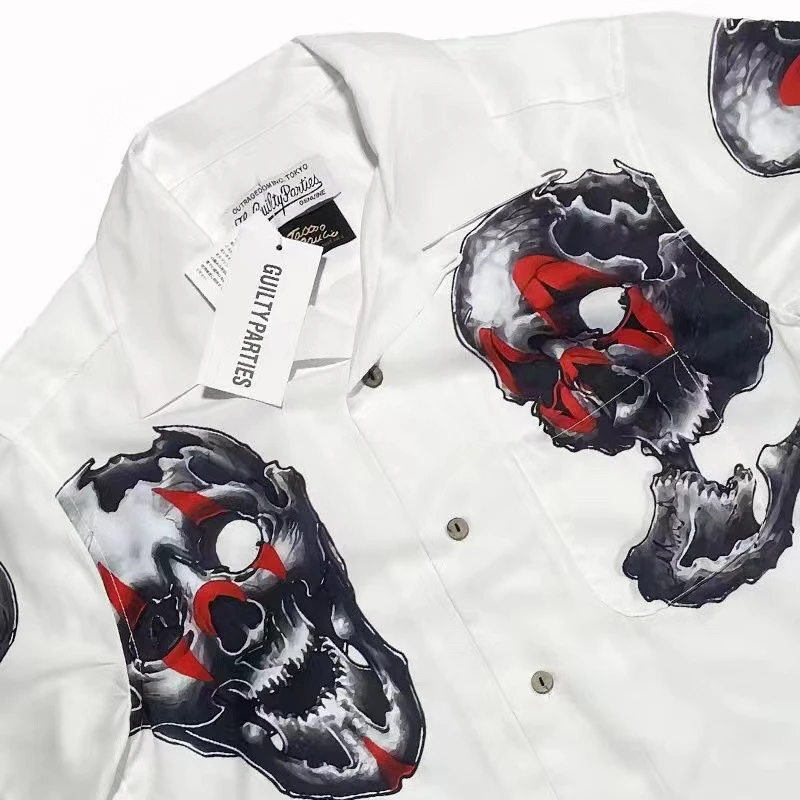 Newest WACKO MARIA Short Shirt Men Women High Quality Tattoo Skull Print Vintage Hawaii Shirt WACKO MARIA Beach Short Sleeve