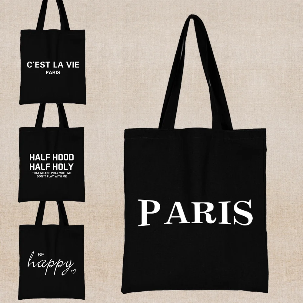

Canvas Shopping Bag Funny Text Print Tote Bag Fashion Shoulder Bag Reusable Shopper Bag Men and Women 2023 Beach Travel Handbags